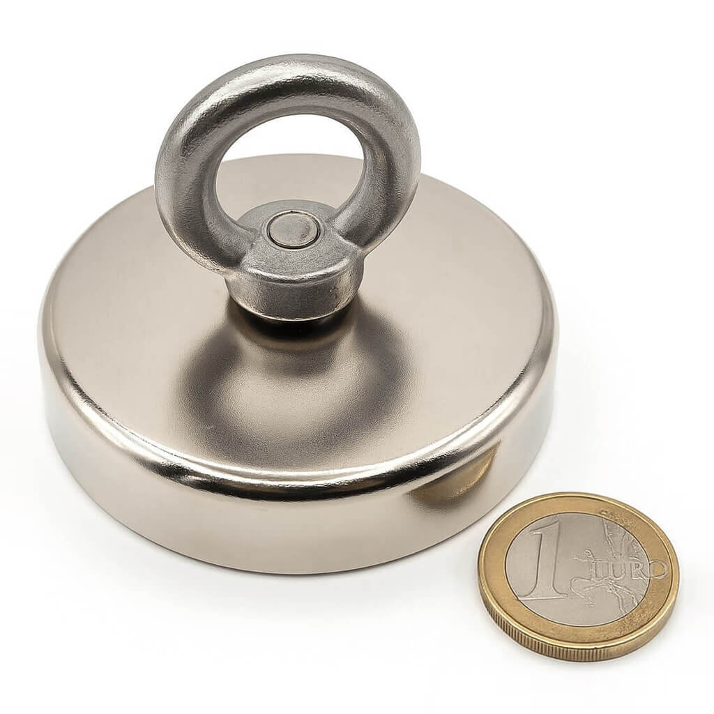 Aimant de pêche Ø60mm avec œillet, puissance 160kg 46 Aimant de pêche Ø60mm avec œillet, puissance 160kg