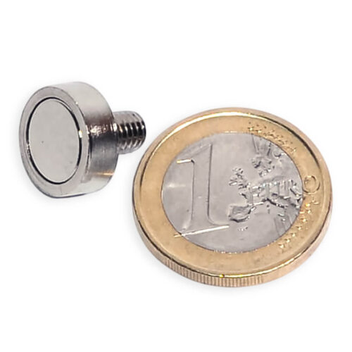 Aimant néodyme Ø 13mm avec tige filetée M5, puissance 4 kg