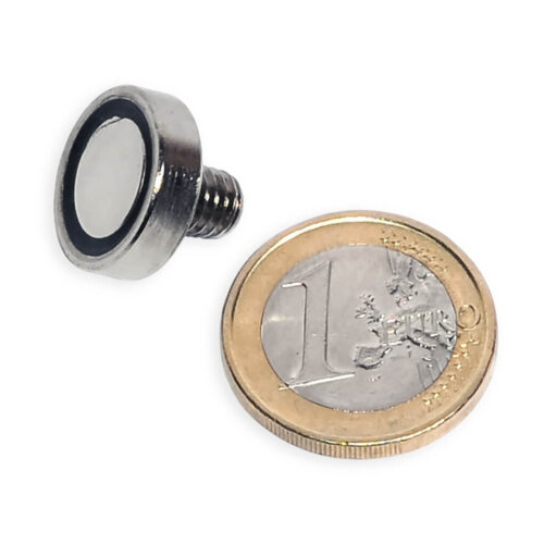 Aimant néodyme Ø 16mm avec tige filetée M4, puissance 8 kg